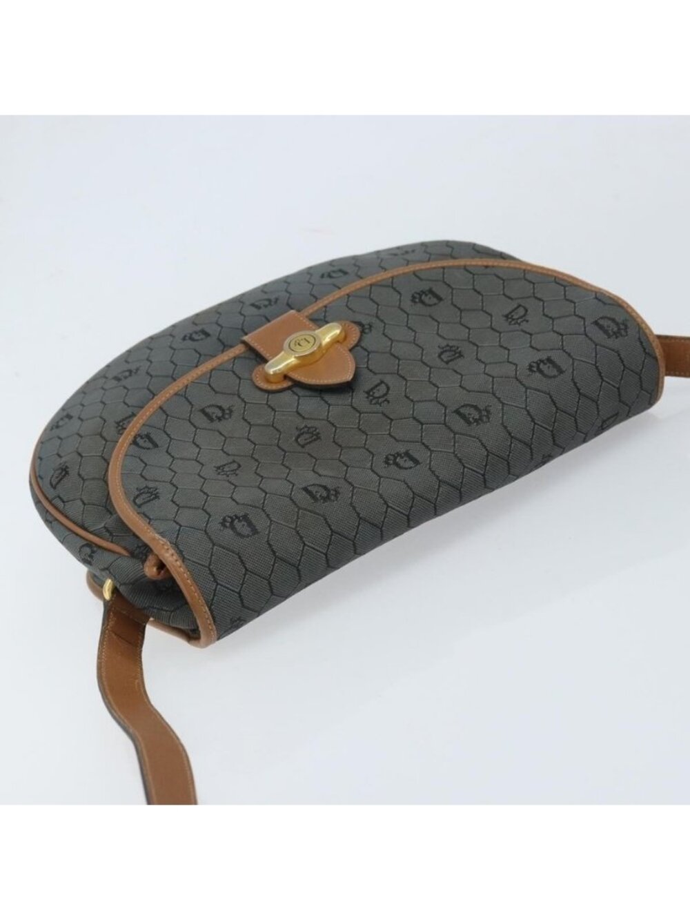 Authentic Christian Dior Honeycomb Canvas Shoulder Bag Black Gold - Picture 13 of 16